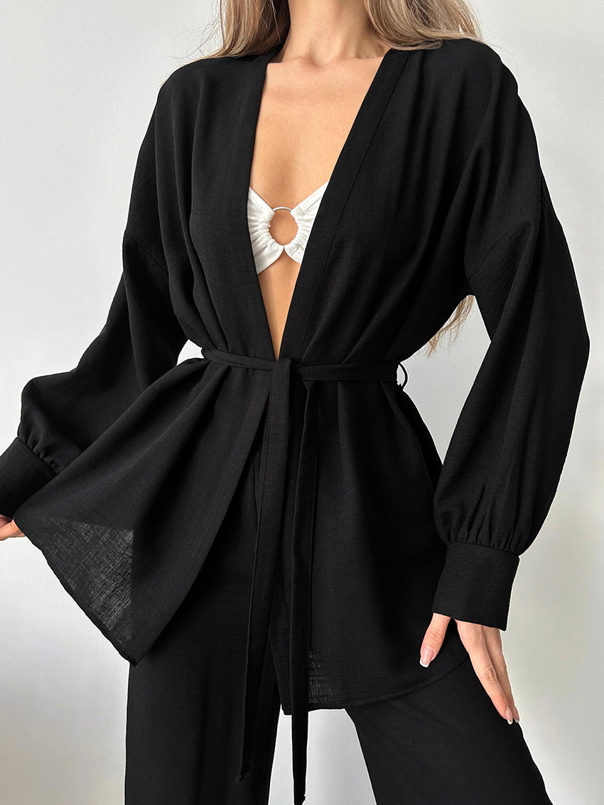 Breathable Loungewear Long-Sleeve Pants Pajama Set For Women