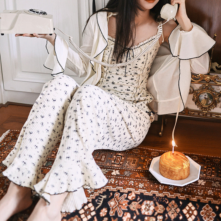 Sweet Camisole Three-Piece Loungewear Set For Women