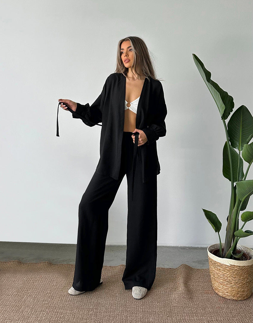 Breathable Loungewear Long-Sleeve Pants Pajama Set For Women