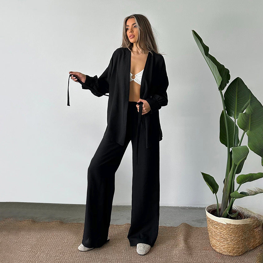 Breathable Loungewear Long-Sleeve Pants Pajama Set For Women