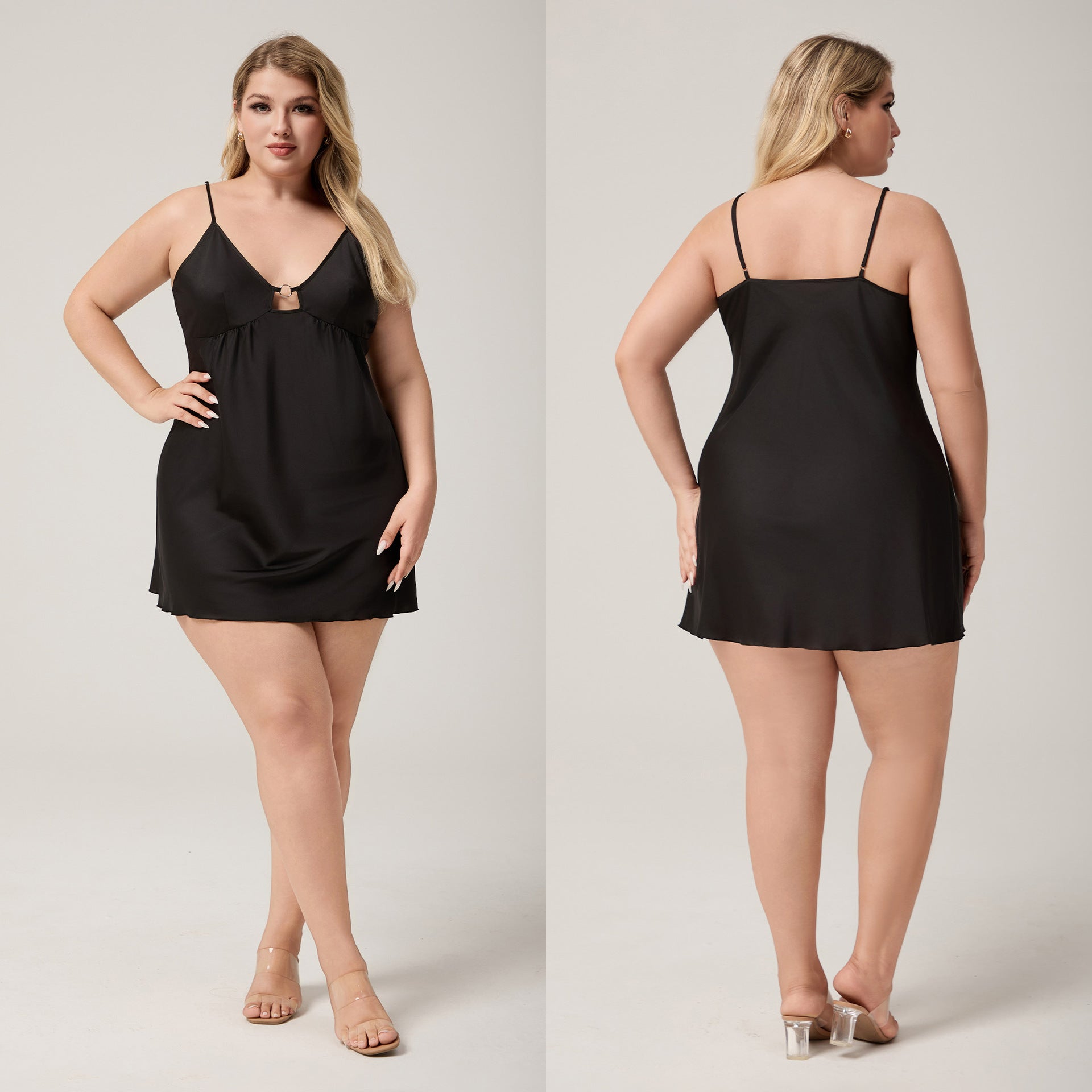 Plus-size Satin Chiffon Camisole Pajamas For Women Sexy Nightgown With V-neck Loungewear Set