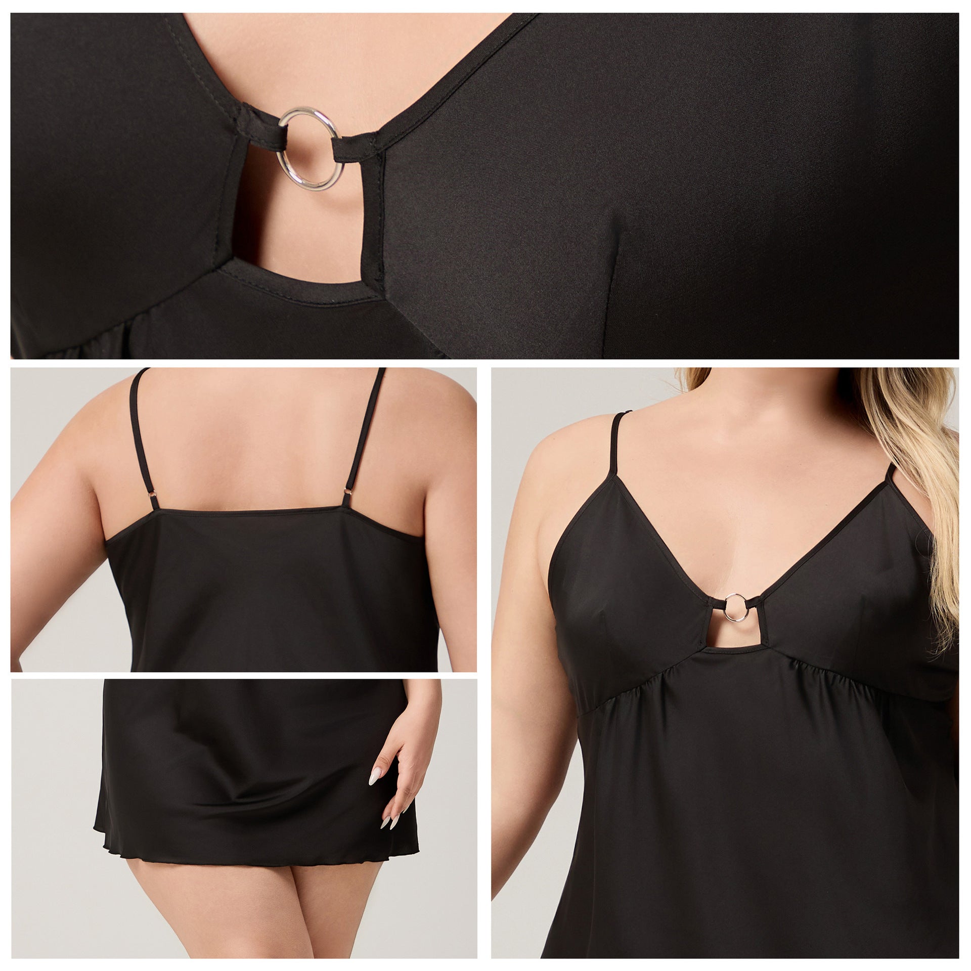 Plus-size Satin Chiffon Camisole Pajamas For Women Sexy Nightgown With V-neck Loungewear Set